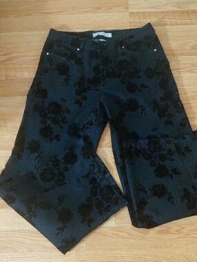Cato Black Floral Velvet-Effect Women's Jeans